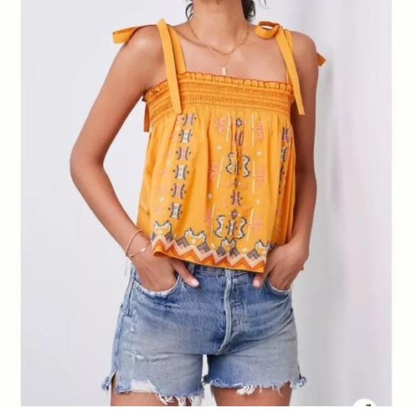 ANTHROPOLOGIE Aliza Embroidered Smocked Swing Tank Babydoll Size Small - Picture 1 of 10